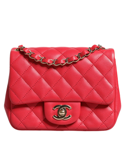 Mini sac à main rose en cuir d'agneau matelassé avec chaîne et épaule