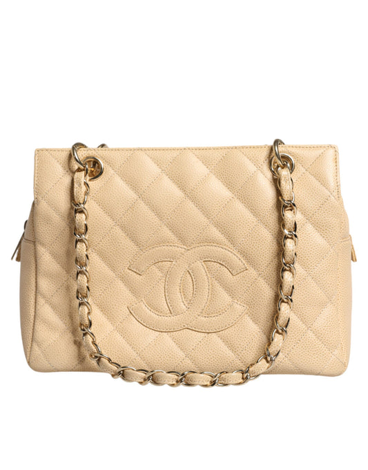 Sac à main en cuir beige avec chaîne Caviar De Coco