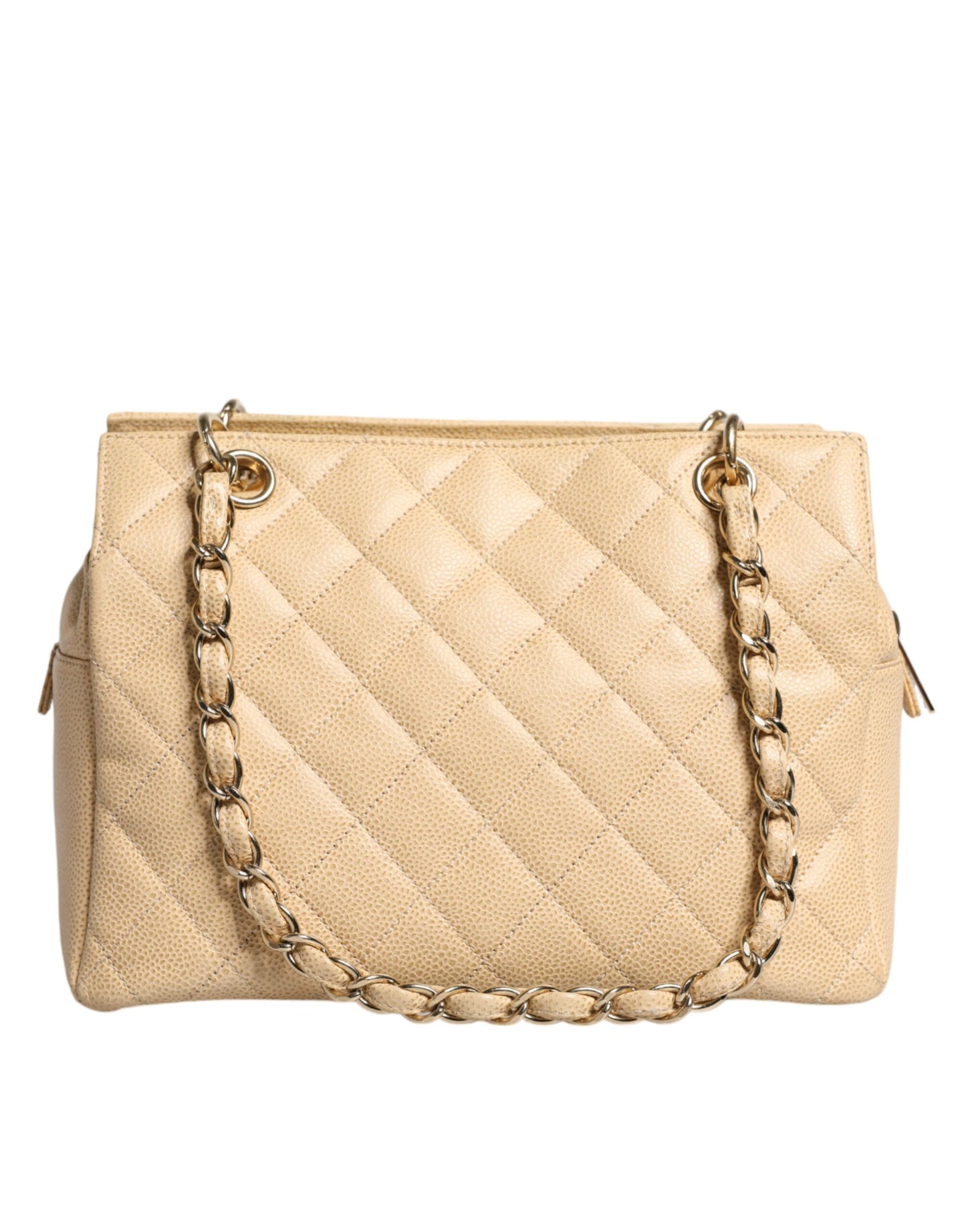 Sac à main en cuir beige avec chaîne Caviar De Coco