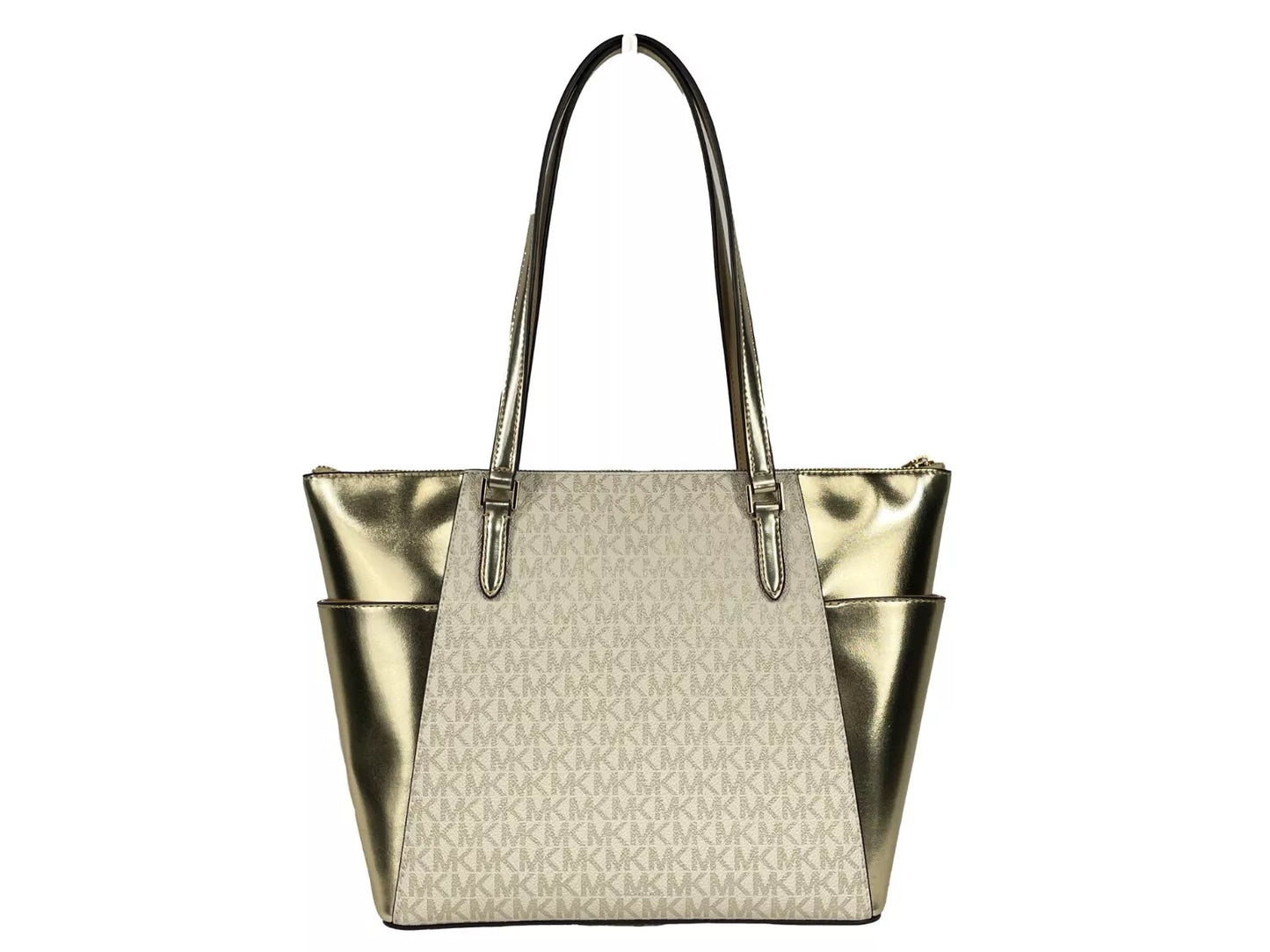 Grand sac fourre-tout Charlotte en cuir avec fermeture éclair sur le dessus, doré