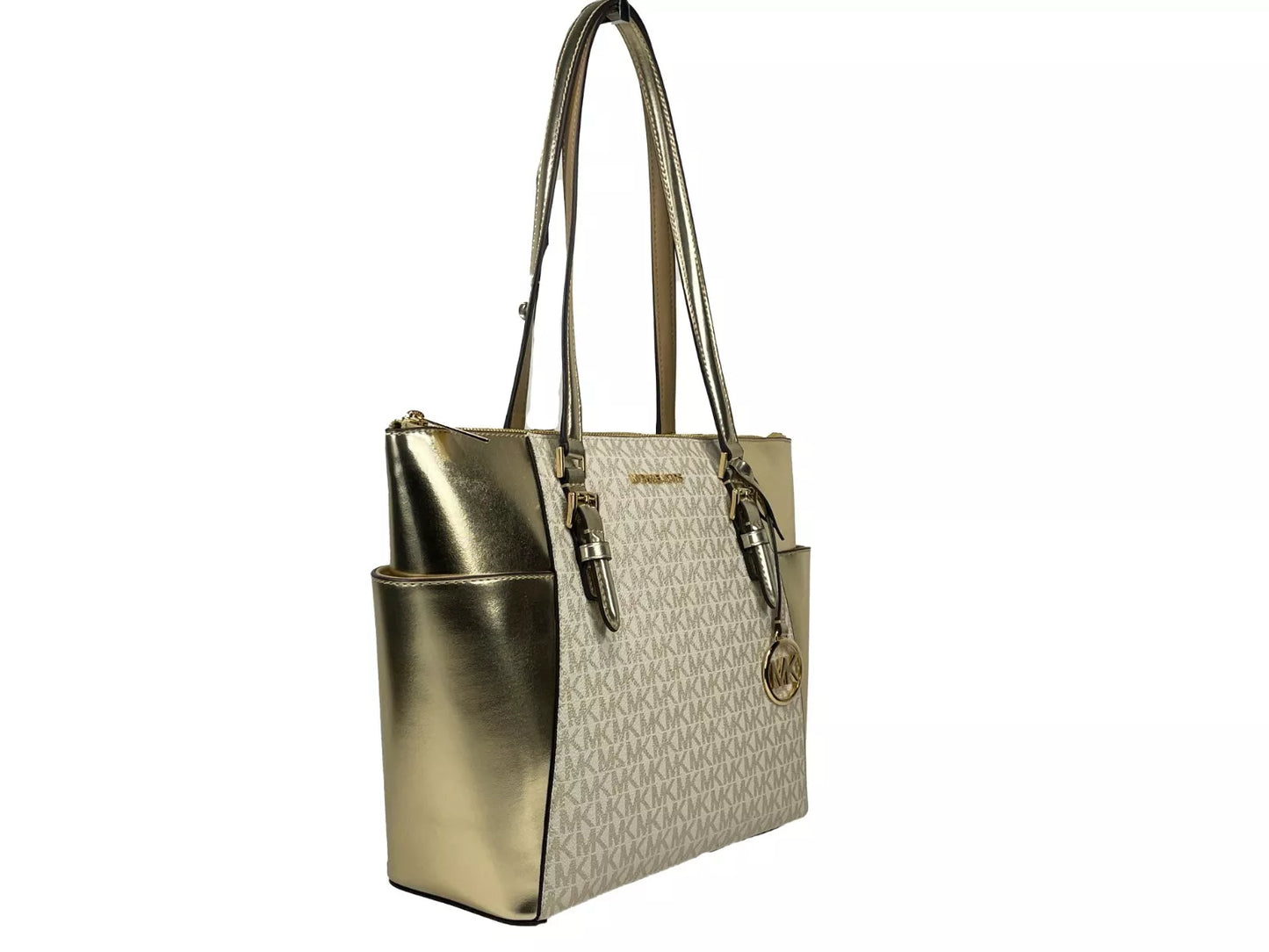 Grand sac fourre-tout Charlotte en cuir avec fermeture éclair sur le dessus, doré