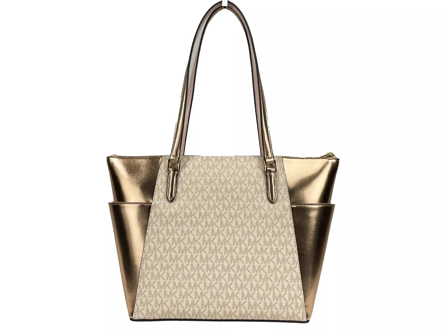 Grand sac fourre-tout Charlotte en cuir avec fermeture éclair sur le dessus, or rose