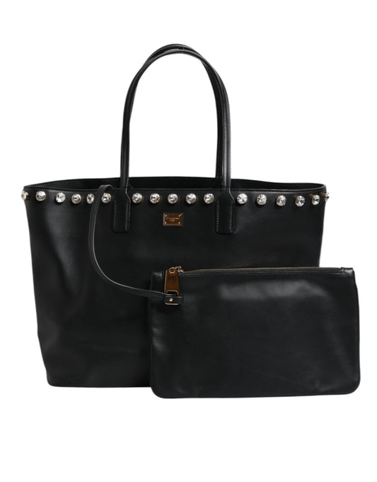 Sac fourre-tout en cuir noir et cristal pour femme