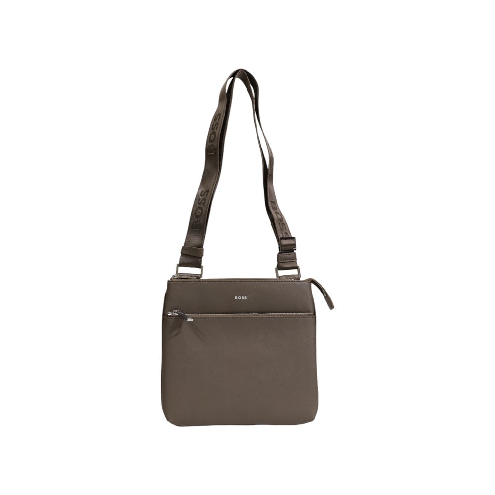 Leather Messenger Bag with Embossed Logo