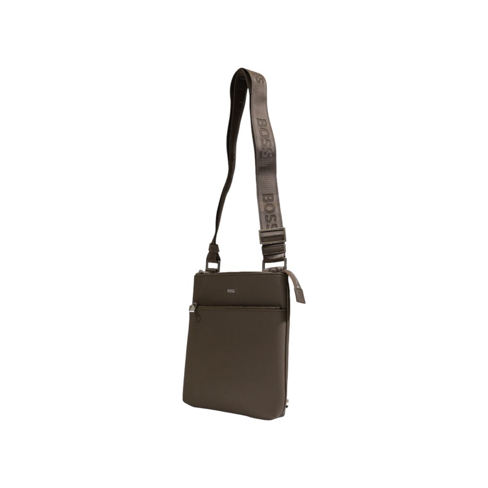 Leather Messenger Bag with Embossed Logo