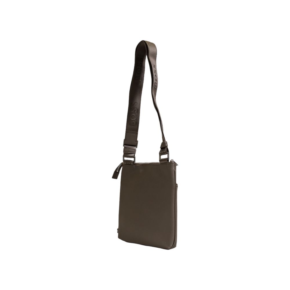 Leather Messenger Bag with Embossed Logo