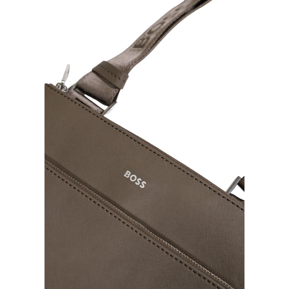 Leather Messenger Bag with Embossed Logo