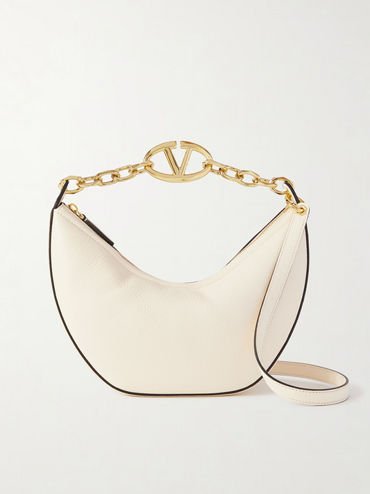 Bolso de hombro pequeño tipo hobo Vlogo de piel color marfil