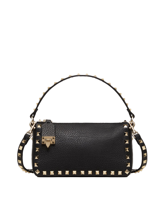 Bolso de hombro Rockstud pequeño de piel de becerro color granate negro