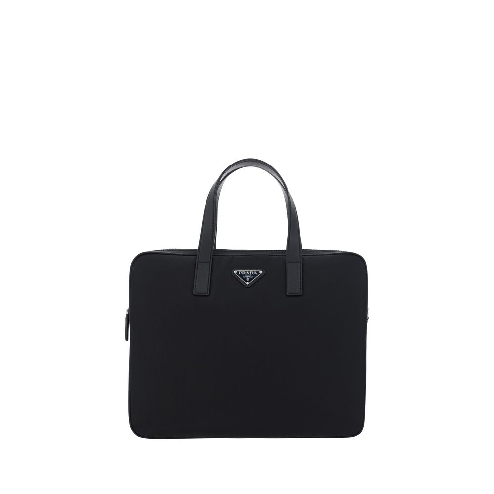 Re-Nylon and Saffiano Leather Briefcase