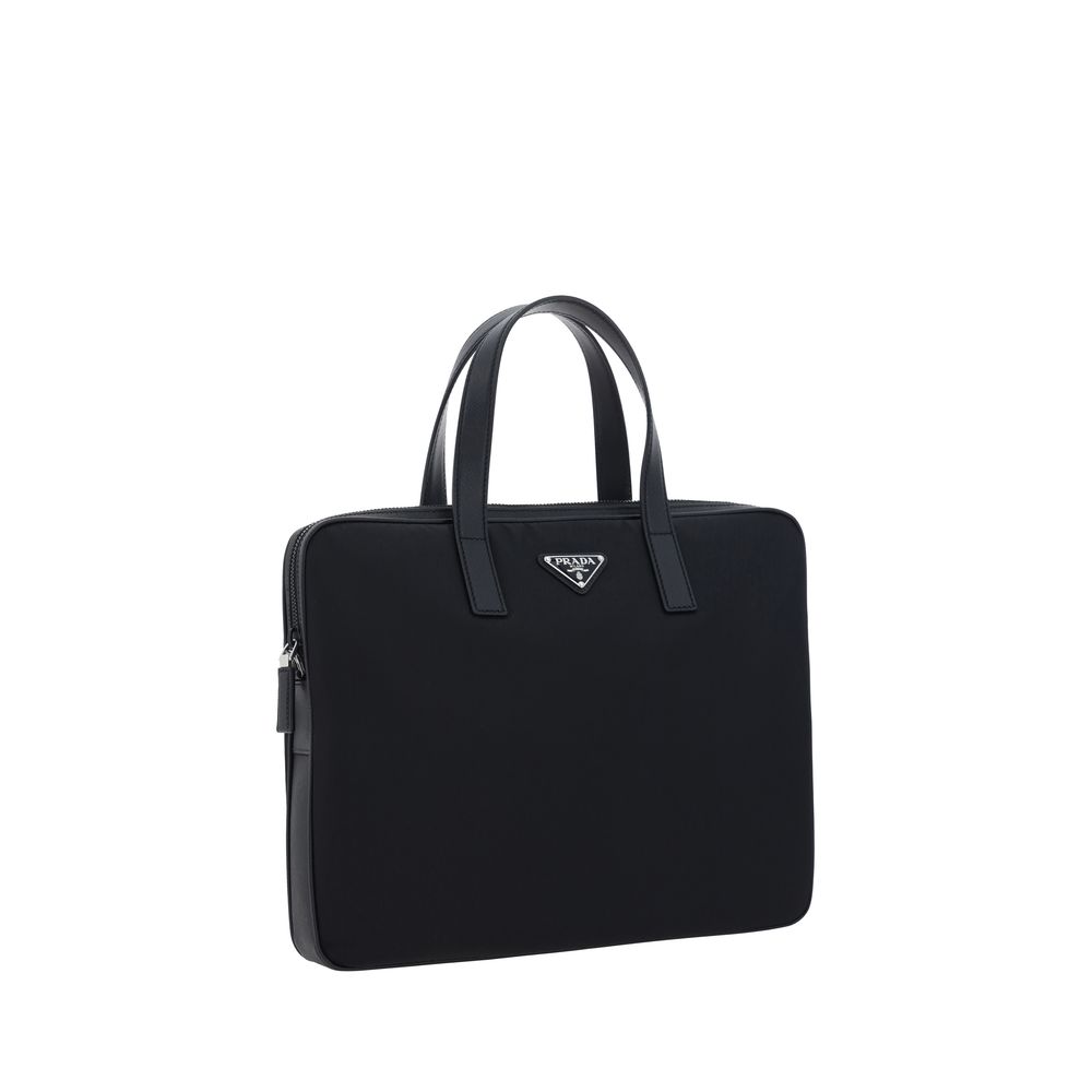 Re-Nylon and Saffiano Leather Briefcase
