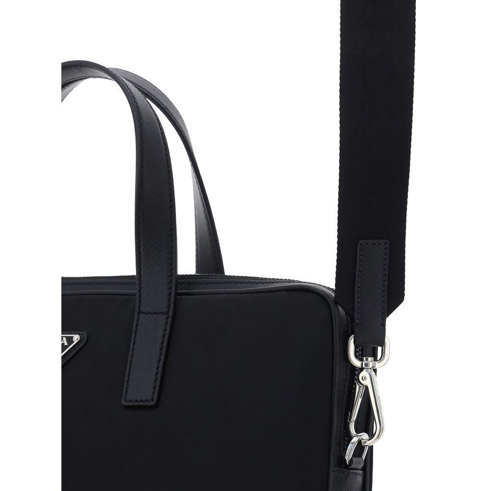 Re-Nylon and Saffiano Leather Briefcase