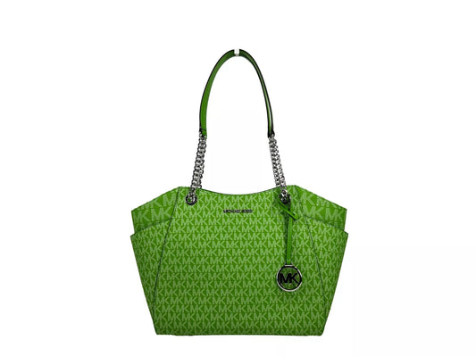 Jet Set Large Chain Shoulder Tote Bag Jungle Green