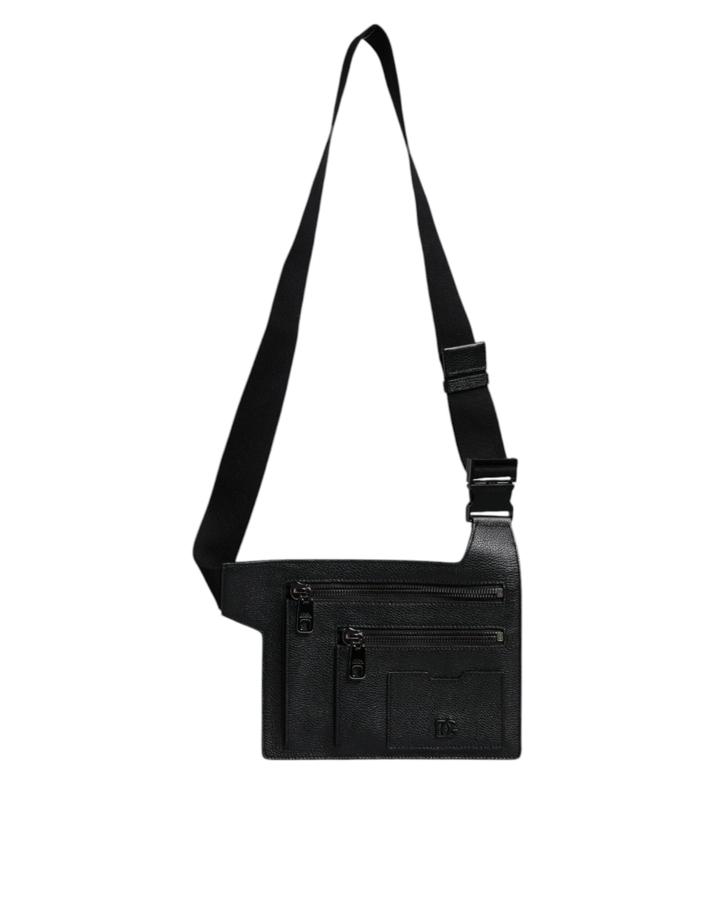 Black Calfskin Leather Messenger Crossbody Bag