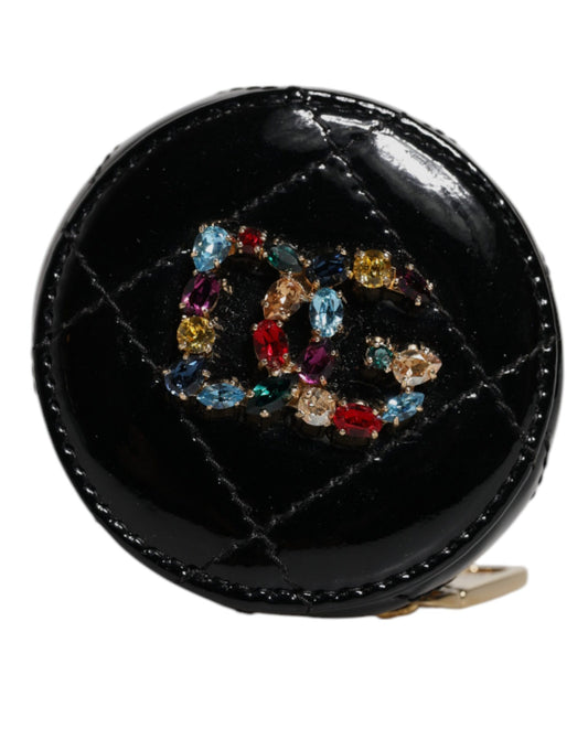 Portefeuille porte-monnaie rond en cuir d'agneau noir DG Crystal