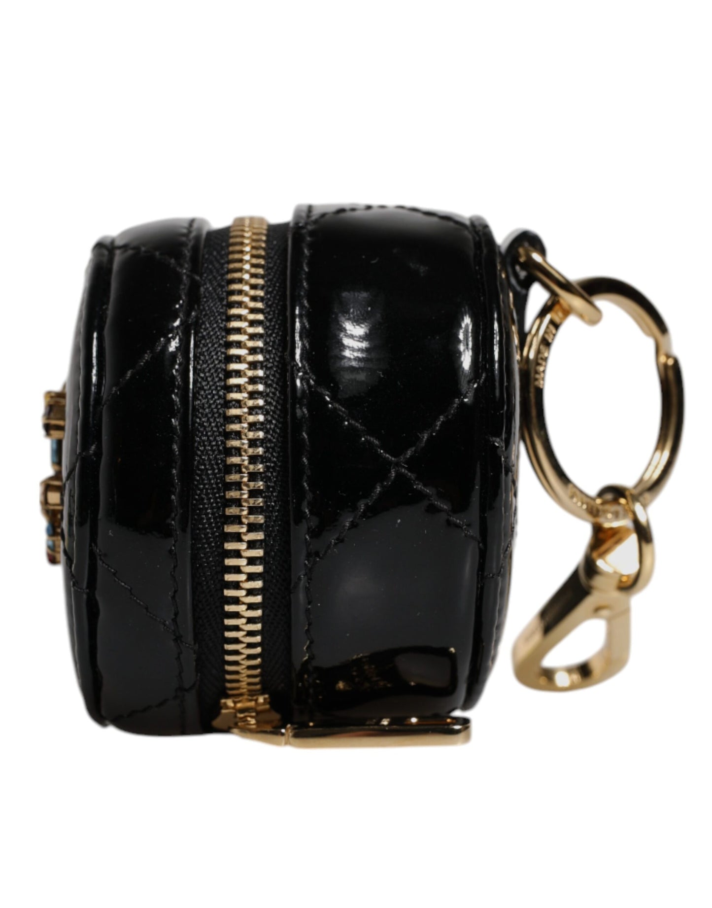 Portefeuille porte-monnaie rond en cuir d'agneau noir DG Crystal