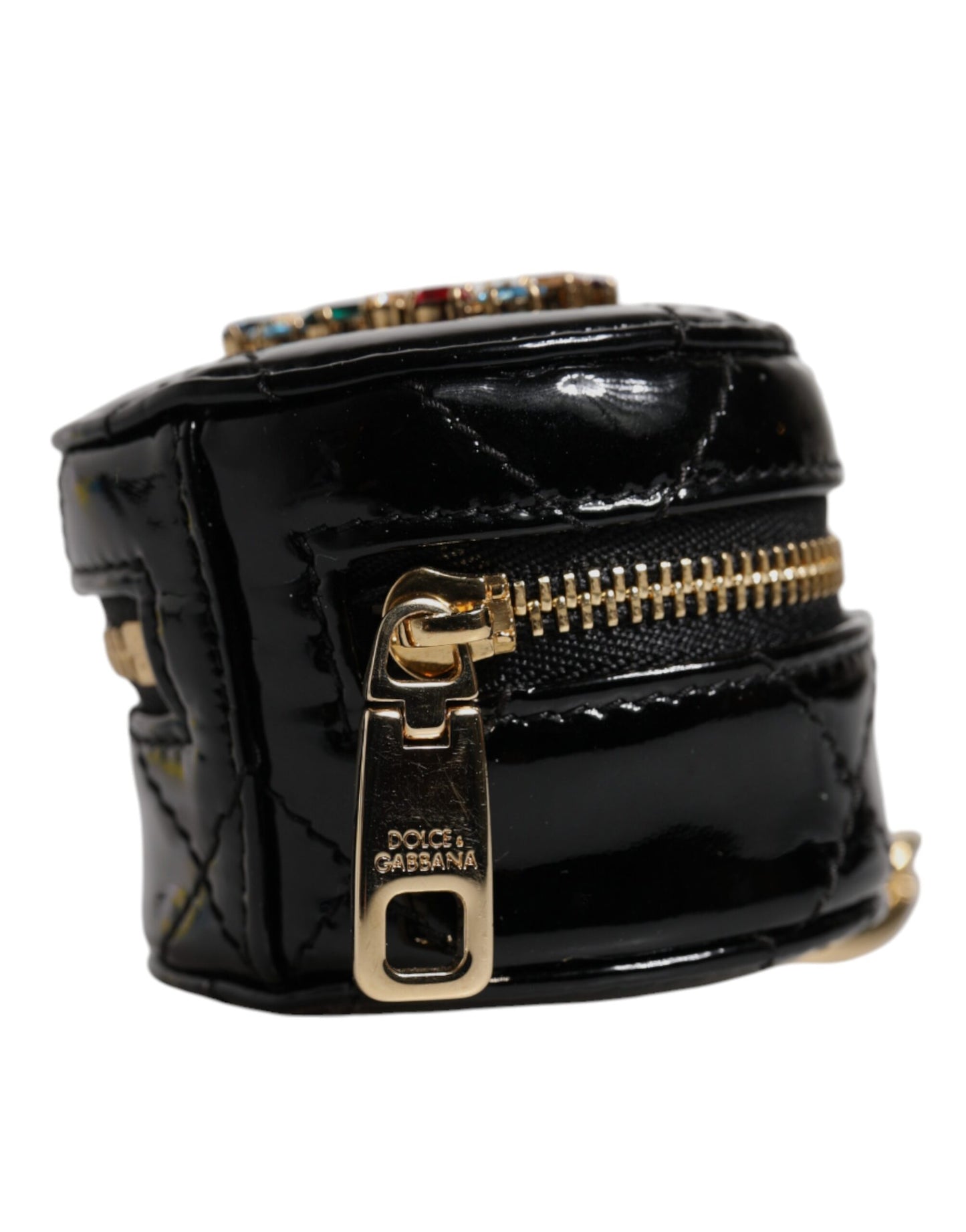 Portefeuille porte-monnaie rond en cuir d'agneau noir DG Crystal