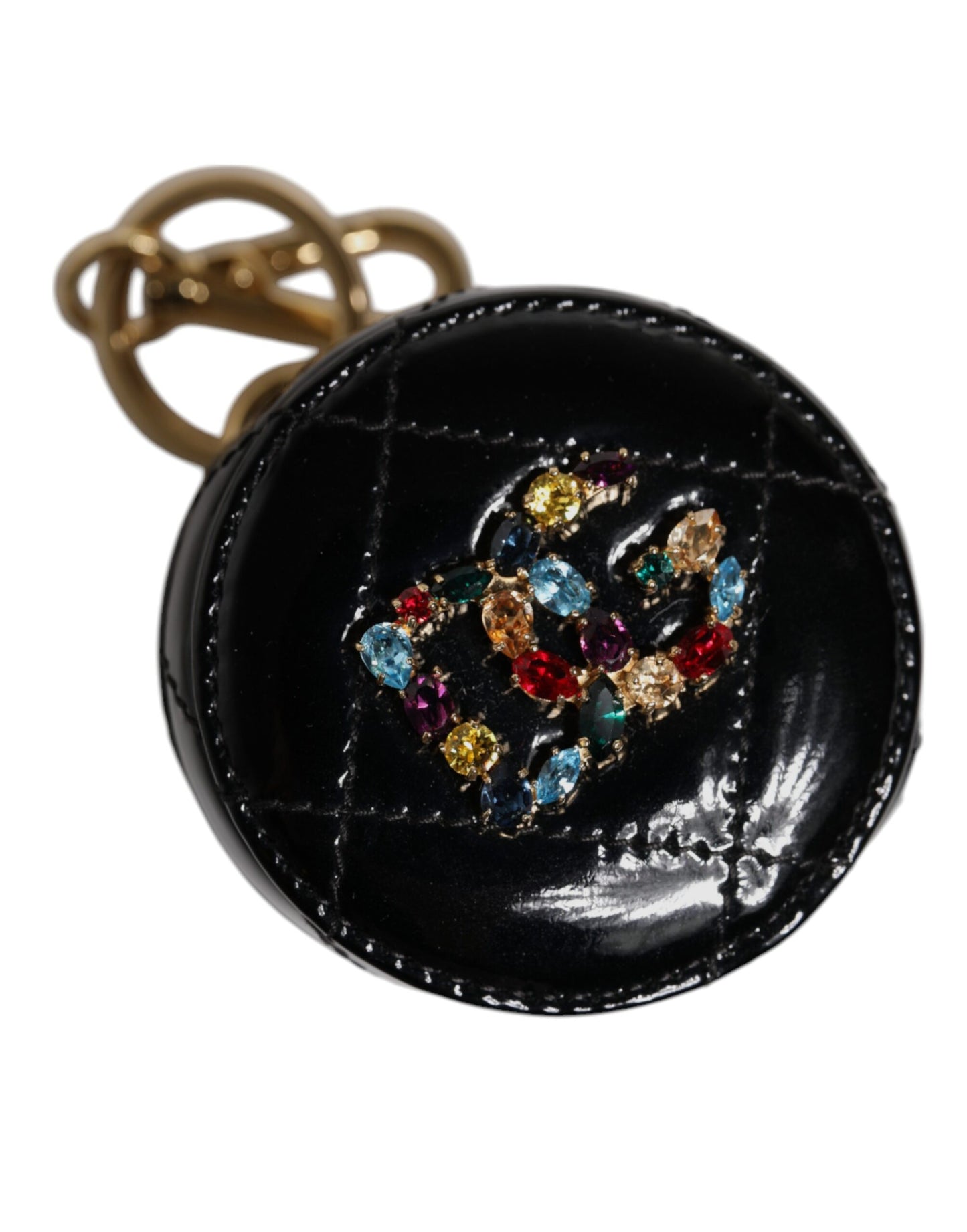 Portefeuille porte-monnaie rond en cuir d'agneau noir DG Crystal