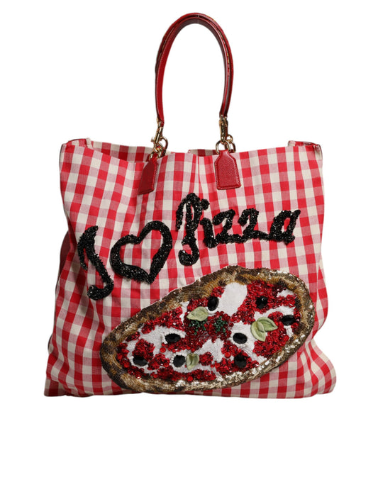 Bolsa de compras de algodón con adornos a cuadros rojos