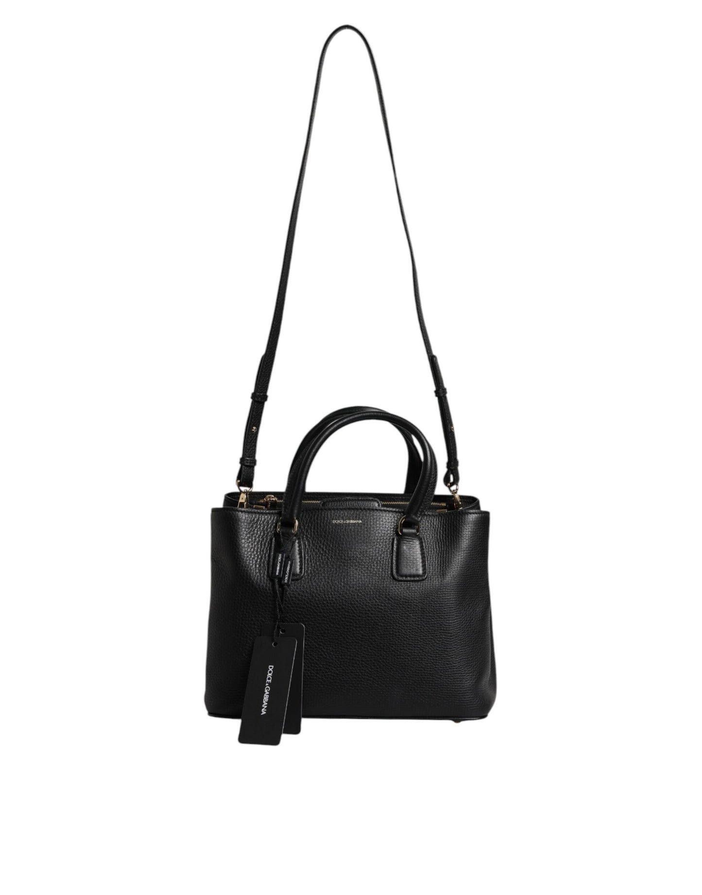 Sac à main à bandoulière en cuir de veau noir avec plaque logo