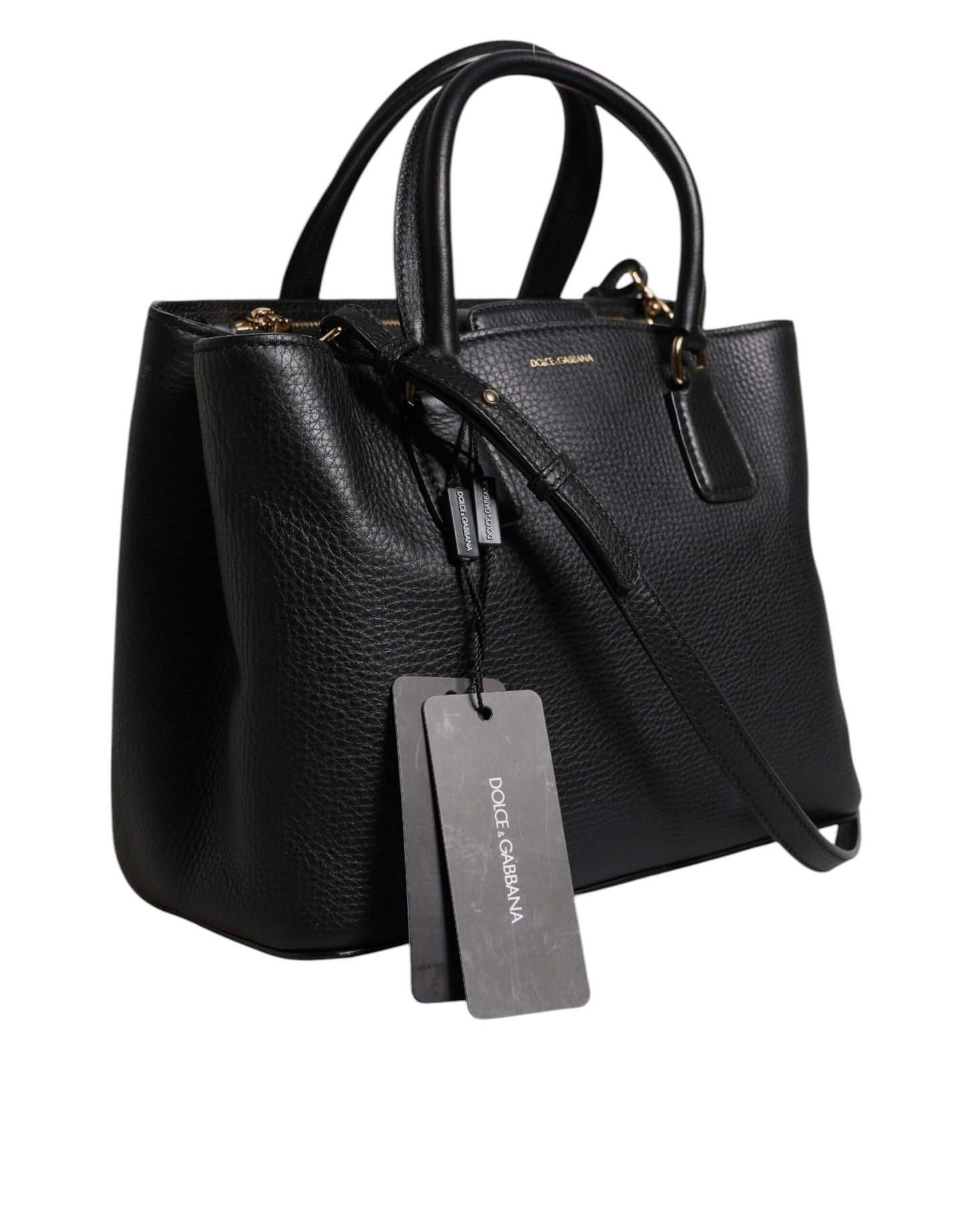 Sac à main à bandoulière en cuir de veau noir avec plaque logo