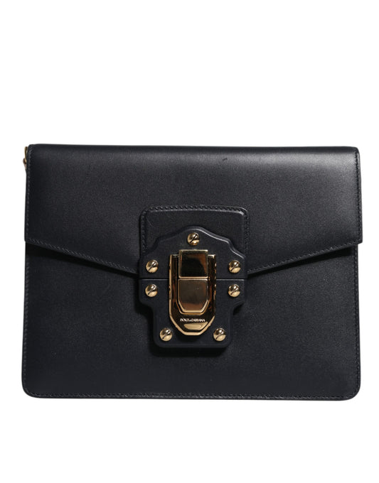 Sac à bandoulière en cuir noir avec logo doré