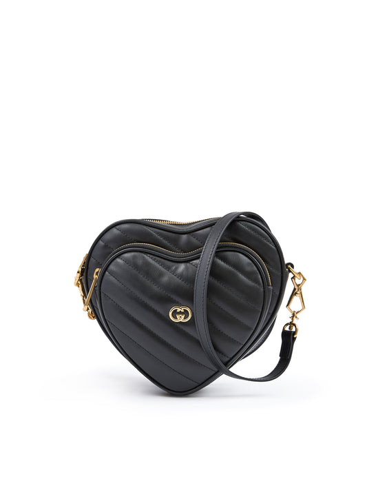 Mini sac bandoulière en cuir noir avec cœur
