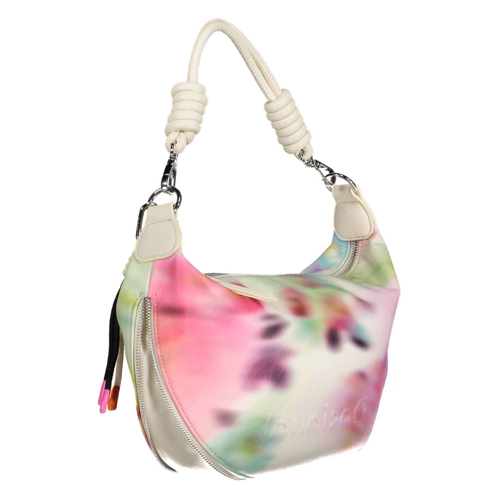 White/Multicolor Polyethylene Women Handbag