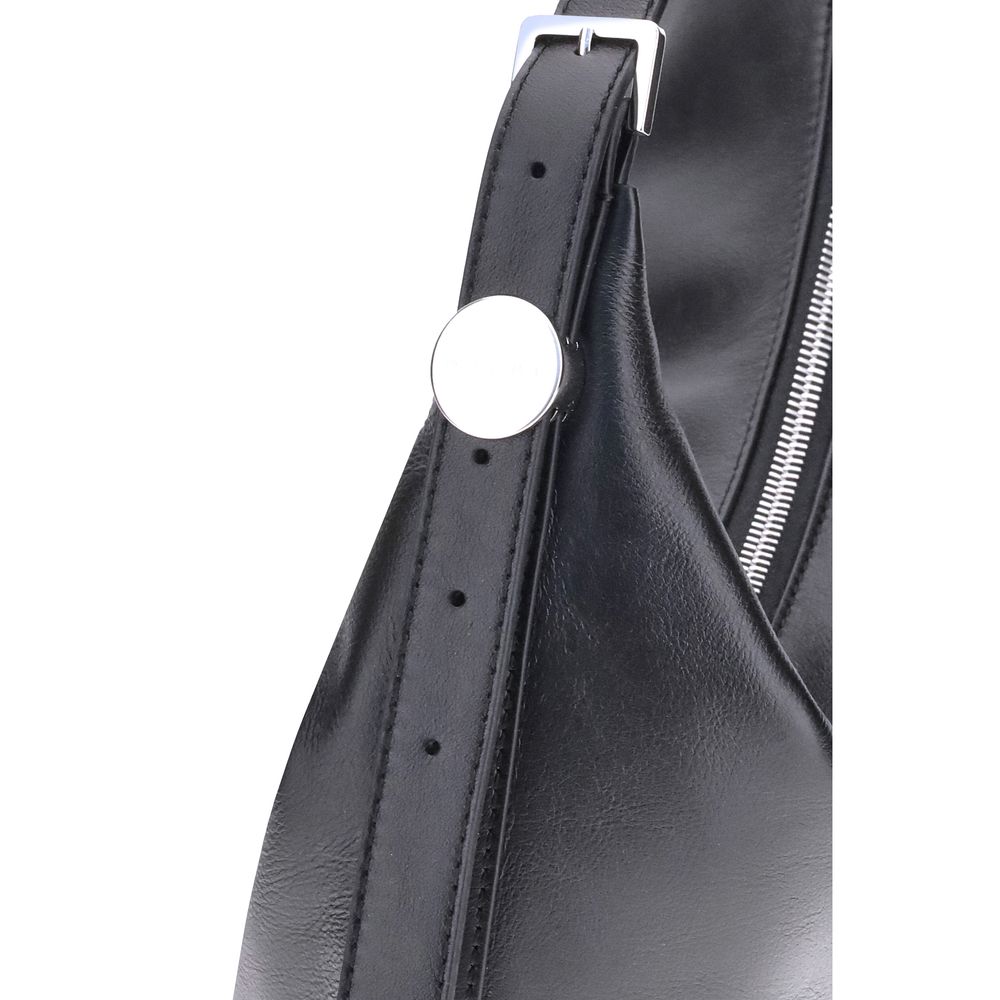 Black Leather Dot Small Hobo Bag