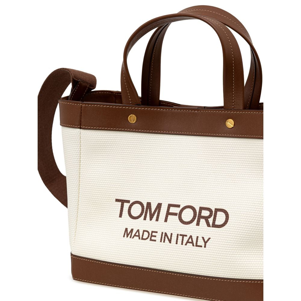 Canvas and Leather T Screw Medium Tote