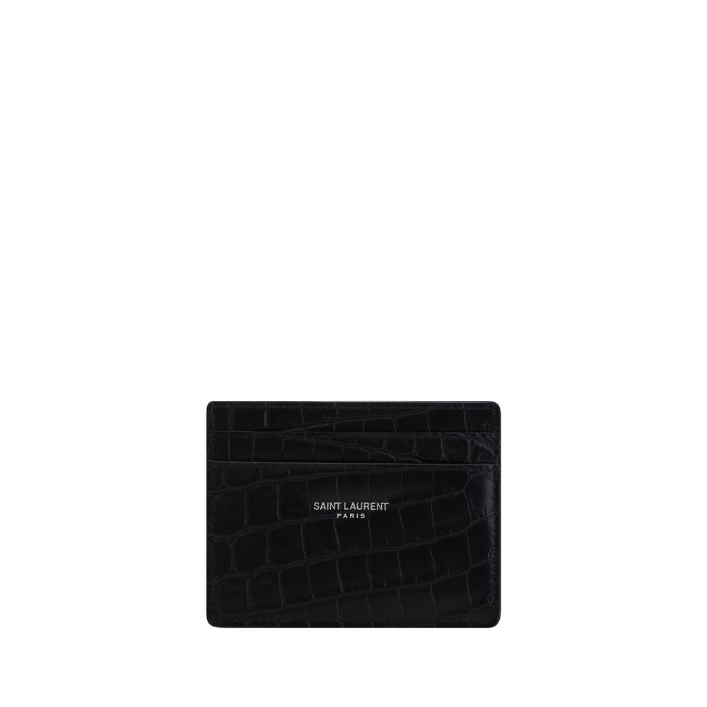 Saint Laurent Paris Card Case in Crocodile-Embossed Leather