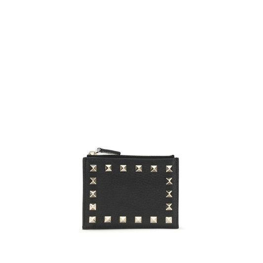 Rockstud Grainy Calfskin Cardholder with Zipper