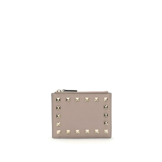 Rockstud Grainy Calfskin Cardholder with Zipper