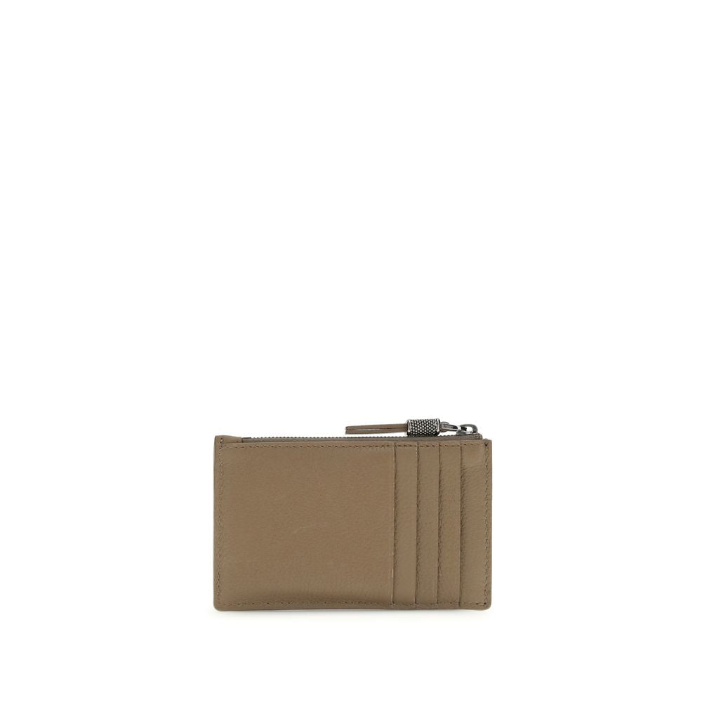 Grained Leather Card Case with Shiny Zipper Pull